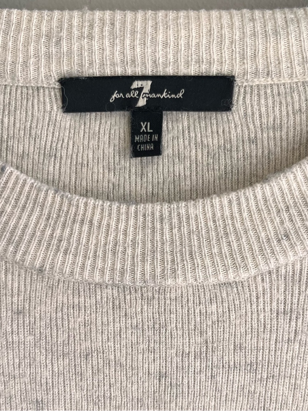 7 For All Mankind Cream and Black Striped Crewneck Sweater Wool Blend XL - Picture 5 of 7